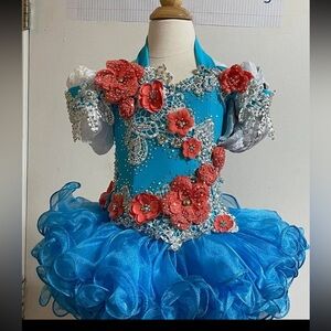 Floral Blue and coral pageant dress